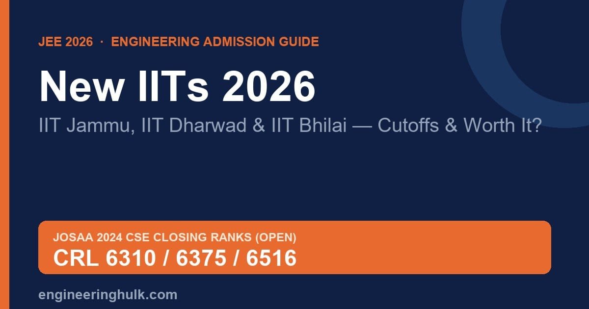 New IITs 2026 — IIT Jammu, IIT Dharwad and IIT Bhilai cutoffs and comparison